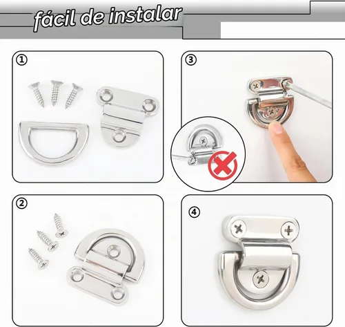 Vista 5 de Anclajes de amarre para camiones de acero inoxidable, ganchos de anillo en D plegables resistentes con tornillos, superficie altamente pulida