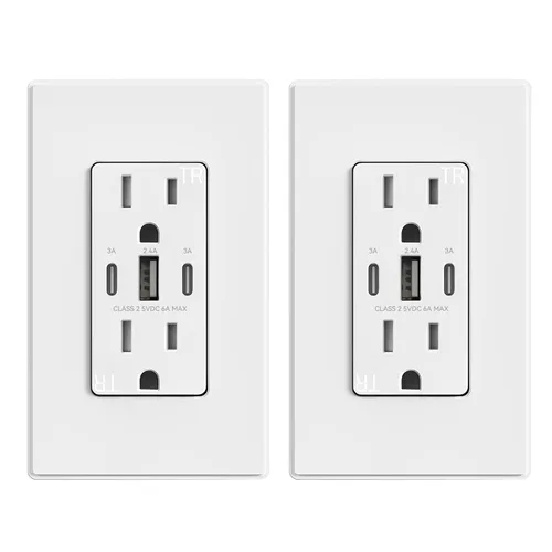 Vista 32 de ELEGRP Tomacorrientes USB, 30 W 6.0 Amp USB C, toma de pared USB de 3 puertos, toma de corriente resistente a manipulaciones de 15 amperios con 2