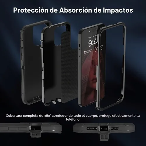 Vista 4 de Funda compatible con iPhone 14 Pro Max, funda protectora de alta resistencia, cuerpo completo, goma de silicona duradera a prueba de golpes