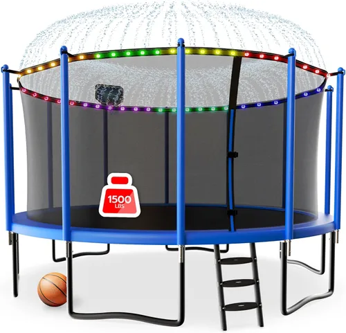 Vista 10 de LHX Trampolín de 8, 10, 12, 14, 15, 16 pies, para exteriores, 1500 libras con aro de baloncesto, trampolín grande y resistente para niños y adultos