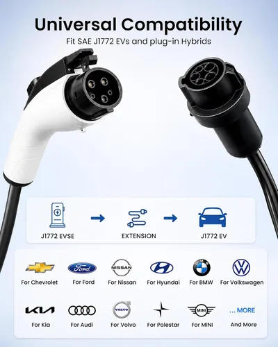 Vista 8 de Cable de extensión WenStorm 50A 30 pies J1772 EV, cable de extensión de cargador EV de nivel 2, cable de extensión EV de 240V de servicio pesado