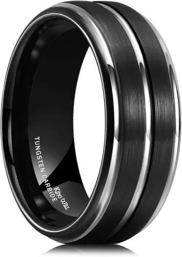 Vista 80 de King Will Anillo de boda de carburo de tungsteno para hombre con diseño de ranura, 6/7/0.315 in de ancho, acabado cepillado/pulido para hombre
