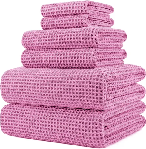 Vista 19 de POLYTE Juego de toallas de baño de gran tamaño de microfibra de secado rápido de 430 GSM, sin pelusas, 6 piezas (tejido de gofre)