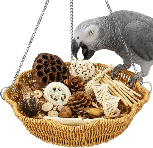 Vista 7 de Juego de 20 juguetes de forraje para pájaros con cesta colgante