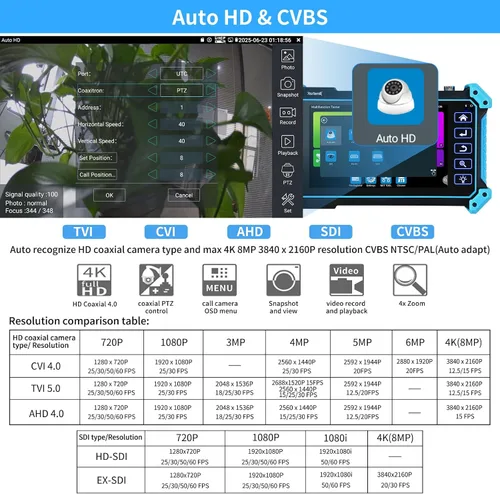 Vista 4 de Rsrteng Probador de cámara IP, IPC-5200 Plus 8MP AHD CVI TVI SDI CVBS prueba de cámara IP 4K pantalla HD monitor de video 5 pulgadas IPS pantalla