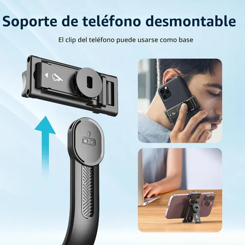 Vista 7 de Trípode para palo de selfie de 51 pulgadas, soporte extensible para teléfono celular con control remoto, trípode de viaje de aleación de aluminio