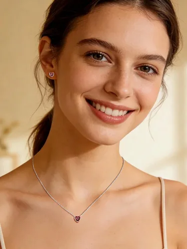 Vista 7 de Suplight 925 Sterling Silver Heart/Round Birthstone Necklaces for Women 01. Enero (Garnet)