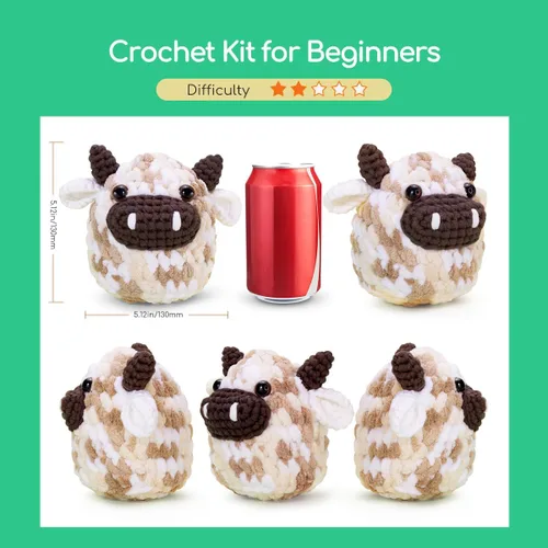 Vista 2 de NestledCrafts Kit de Ganchillo para Principiantes, Kit de Inicio de Amigurumi de Animales con Tutorial de Video Paso a Paso, Juego de Tejido Fácil