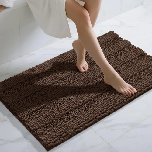 Vista 89 de Yimobra Tapetes de baño lavables, de chenilla súper suave y absorbente, para suelo y alfombra, de secado rápido, antideslizante, para bañera y Beige