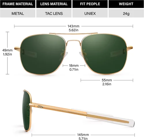 Vista 2 de Peekaco Gafas de sol de aviador para hombre estilo militar polarizadas marco de metal con patillas de bayoneta NegroAzul