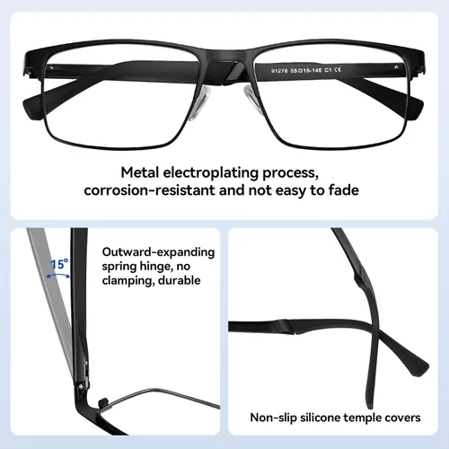Vista 5 de Dollger Gafas de luz azul para hombre, marco de metal, rectangular, pantalla de computadora, lentes de bloqueo de luz azul