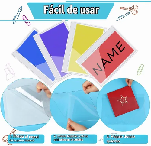 Vista 4 de Paquete de 30 bolsillos autoadhesivos para tarjetas de índice, con apertura superior, tarjetero ideal para organizar y proteger tus tarjetas