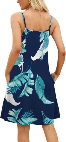 Vista 2 de MERRYVILLA Vestido de verano para mujer, con tirantes delgados, mangas casuales, con vuelo, vestido de playa con bolsillos