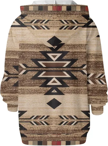 Vista 5 de Sudaderas con capucha estilo étnico azteca occidental para mujer, estilo casual, folk, manga larga, con bolsillo