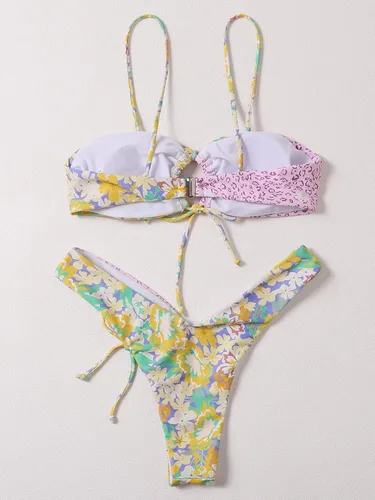 Vista 2 de SOLY HUX Women's Floral Print Tie Front Bikini Bathing Suit 2 Piece Swimsuits