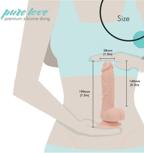 Vista 5 de Pure Love Consolador texturizado del silicón de 7.5 pulgadas con la ventosa, color beige, juguete sexual adulto