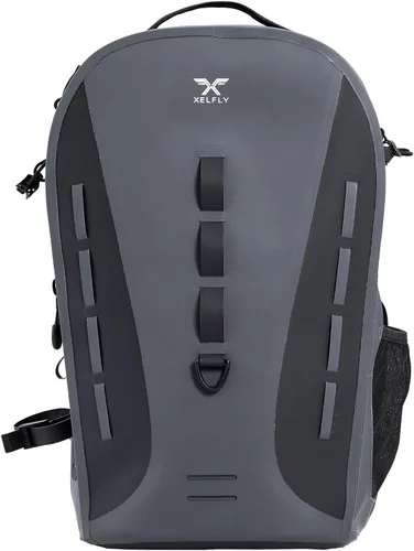 Vista 10 de Xelfly - Mochila de pesca impermeable con soporte para caña, válvula de aire inflable, correas acolchadas para la cintura y bucles para engranajes