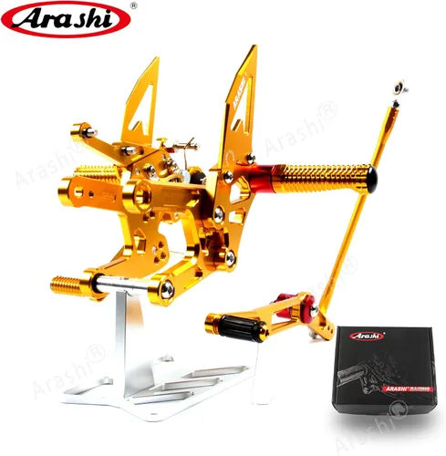 Vista 4 de Arashi (Versión 2.0) Estriberas traseras para motocicleta YAMAHA YZF R6 2006-2016 Accesorios ajustables Estriberas de pie traseras Oro 2007 2008