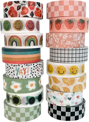 Vista 6 de ZYNSHE - Juego de 12 rollos de cinta adhesiva washi de 15 mm de ancho, linda y decorativa para diario, álbum de recortes, manualidades, bullet