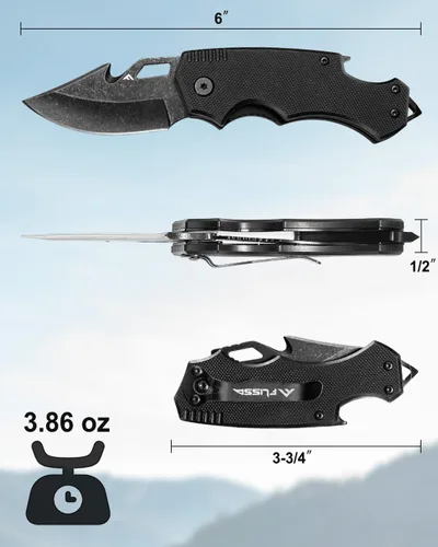 Vista 2 de FLISSA Mini cuchillo de bolsillo plegable, hoja de acero inoxidable de 2.5 Negro