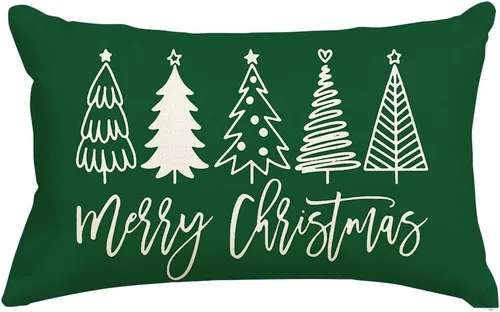 Vista 8 de RABUSOFA Fundas de almohada de Navidad de 12 x 20 pulgadas, almohadas decorativas de árbol de Navidad, fundas de cojín rojas de Navidad para Rojo