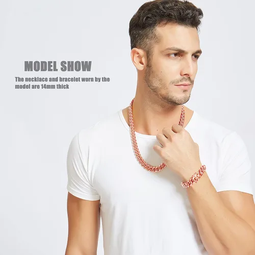 Vista 7 de Jewelry Kingdom 1 Collar o pulsera de eslabones cubanos con hebilla de liberación rápida para hombres y niños, acero inoxidable de oro rosa, cadena