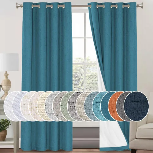 Vista 86 de Cortinas con textura de lino 100% opacas de 64 pulgadas de largo, juego de 2 paneles de cortinas de lino opacas con forro aislante térmico que Arena