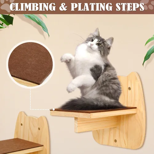 Vista 9 de Calmbee Estantes de Pared para Gatos, Muebles de Pared para Gatos Puente para Gatos de 70" Montaje en Pared Percha para Gatos Hamaca de Madera Árbol