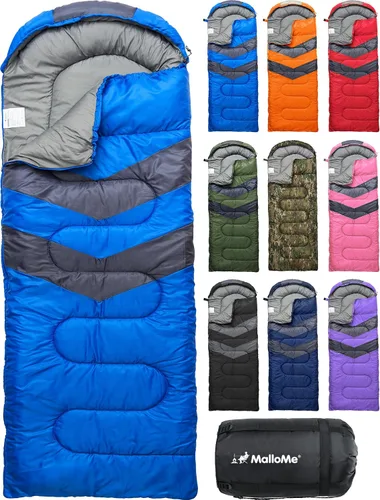 Vista 25 de MalloMe Sacos de dormir para adultos en clima frío y cálido – Saco de dormir para niños, niñas, niños – Accesorios ligeros esenciales de camping