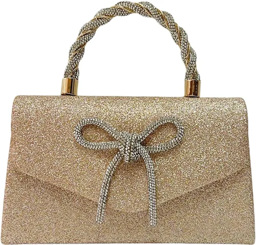 Vista 11 de Bolso de noche para mujer, embrague de lazo brillante, bolso formal de embrague de diamantes de imitación de boda adecuado para fiestas