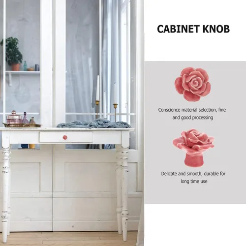 Vista 3 de LIFKOME 8 tiradores de rosas de cerámica para gabinete, pomos de armario para cajones, pomos de puerta de flores de rosas florales, pomos