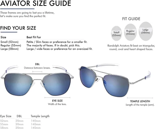 Vista 4 de Randolph USA - Lentes de sol de aviador para hombre o mujer, cromo mate, clásicos, polarizados y no polarizados con protección UV