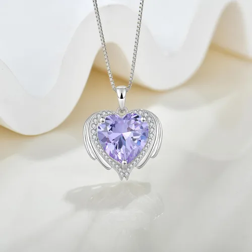 Vista 2 de Lwsary Angel Wings necklace for Women 925 Sterling Silver Heart Birthstone Anniversary Birthday Gifts for Women Girls Wife Mom