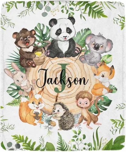 Vista 30 de Artsadd Manta personalizada con nombre, manta personalizada de animales de la selva, manta personalizada de safari para niños, niñas, baby shower