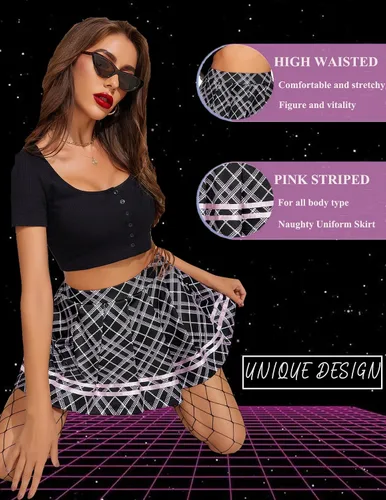 Vista 8 de Avidlove Falda plisada para mujer, uniforme escolar, minifalda plisada para animar