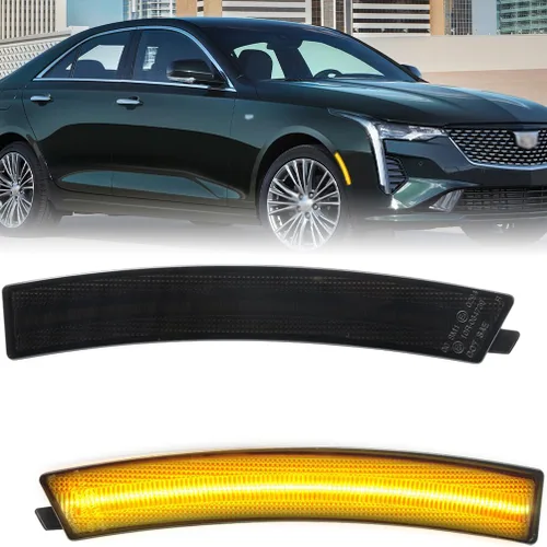 Vista 12 de Lentes transparentes CT4 LED para luces de marcador lateral para 2020-2023 Cadillac CT4, luces LED ámbar para parachoques delantero, luces de señal