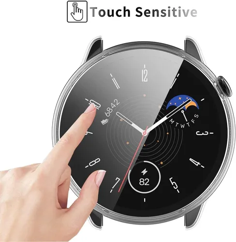 Vista 5 de [Paquete de 2] Funda con protector de pantalla de vidrio templado compatible con Amazfit GTR Mini, dureza 9H, 360°, ultrafina, funda protectora