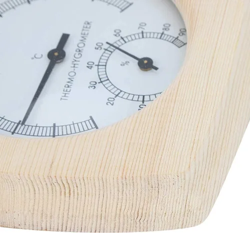 Vista 9 de Cyrank Higrómetro de madera para sauna termómetro e hidrómetro 2 en 1 humedad interior temperatura sauna termómetro de madera medidor de humedad