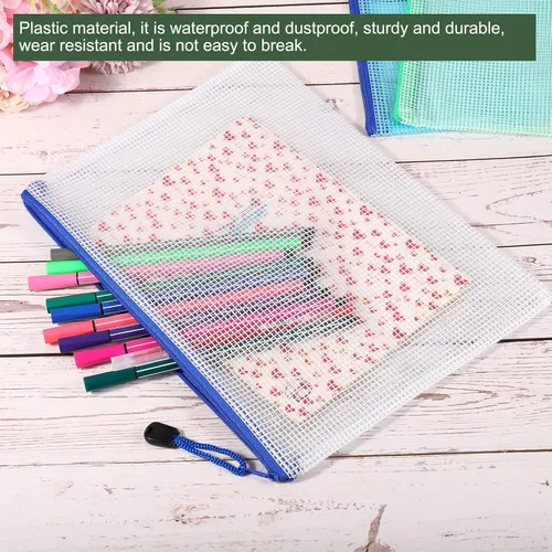Vista 3 de YOKIVE Paquete de 6 bolsas de malla con cremallera, bolsillos de malla B4 para archivos, bolsa de plástico para documentos, ideal