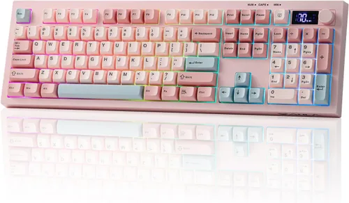 Vista 10 de EPOMAKER Aula S102 PRO Membrane Gaming Keyboard with TFT Screen, Volume Knob & Number Pad, BT/2.4G/USB, RGB Backlit, Creamy Silicone Structure, Grey