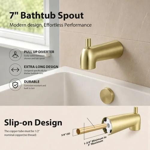 Vista 7 de Compatible con Moen Posi-Temp Kit de molduras de ducha de válvula, repuesto para grifo de ducha de válvulas 2510, 2520, 2570, 2590, oro cepillado