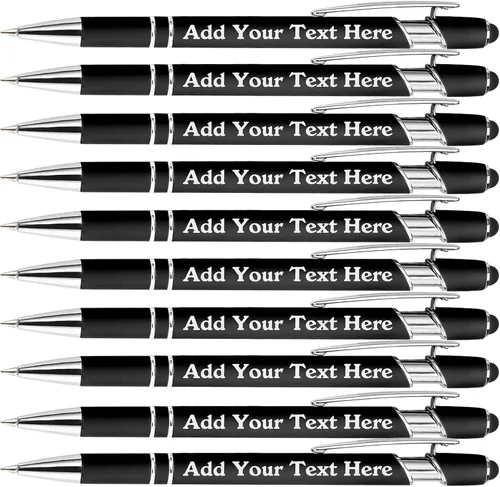 Vista 8 de Bolígrafos personalizados a granel grabados personalizados con punta de lápiz capacitivo, bolígrafos personalizados de tinta negra, regalos