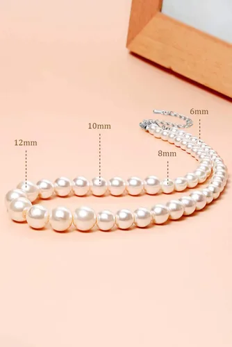 Vista 6 de Babeyond - Collar de perlas blancas de imitación para novias, bodas, acero inoxidable, Diámetro de la perla 6-12 mm