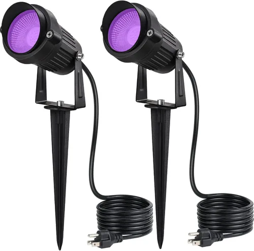 Vista 8 de SUNVIE 1 paquete de focos de Halloween para exteriores, luz negra con sensor de fotocélula de 10 W, foco de luz negra, impermeable, luz LED negra