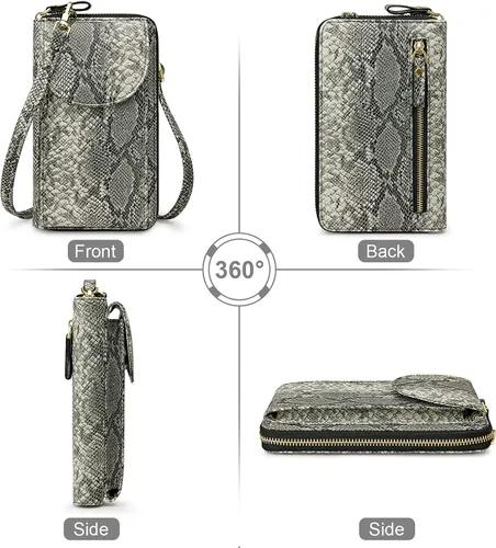 Vista 6 de S-ZONE - Bolso cruzado para mujer, de cuero sintético de PU, con bloqueo RFID, para teléfono celularbilletera