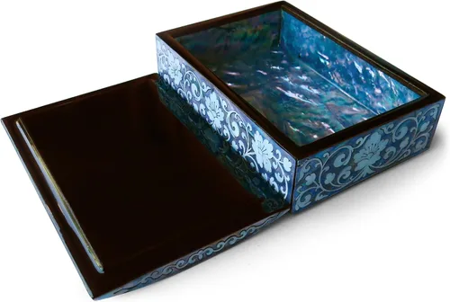 Vista 5 de MADDesign Mother of Pearl Caja de joyería Baratija Diseño de grúas de concha de mar Negro Púrpura