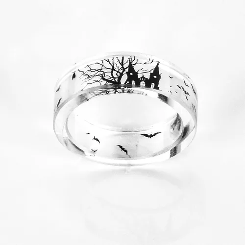 Vista 3 de JAJAFOOK 0315in resina acrílica transparente madera blanco y negro murciélago lápida estilo banda DIY anillo
