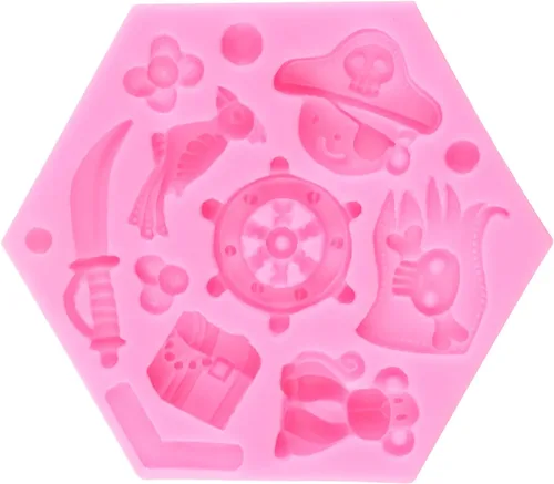 Vista 5 de Molde de silicona con temática pirata, moldes para fondant, brújula de chocolate, monedas del tesoro, molde de caramelo para cupcakes, decoración