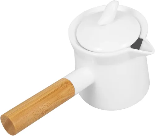 Vista 5 de BESTonZON - Mini olla de cerámica para leche de 12 onzas, sartén de cerámica con asa y boquilla, para calentar salsas y salsas para derretir