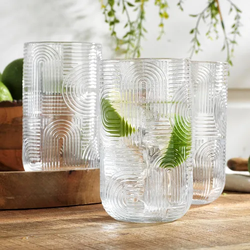 Vista 2 de Glaver's Vasos para beber, 8 vasos altos, 17 onzas de grosor con diseño en relieve, juego de 8 vasos de cocina transparentes para refrigeradores